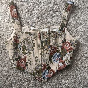 Cream and Brown Crop Top with Elegant Design